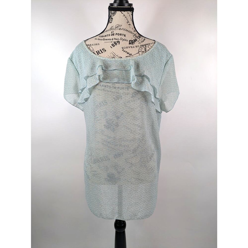 Loft Womens XL Blouse Blue Transparent Lagen Layered Ruffle Coquette Top Shirt